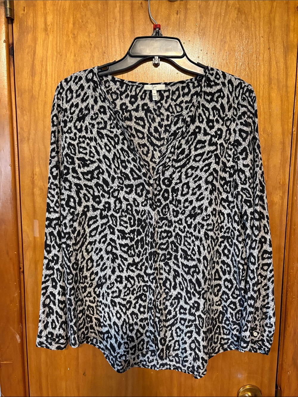 Joie Black & White Leopard Print V-Neck Blouse - Size Medium